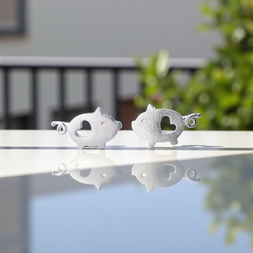 Sterling Silver 925 Pig Shaped Earrings